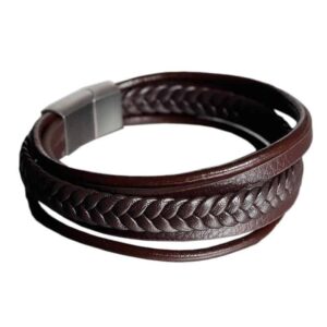 Takeit Deals Unisex multi-strand Vegan PU leather bracelet - Brown (M-L)