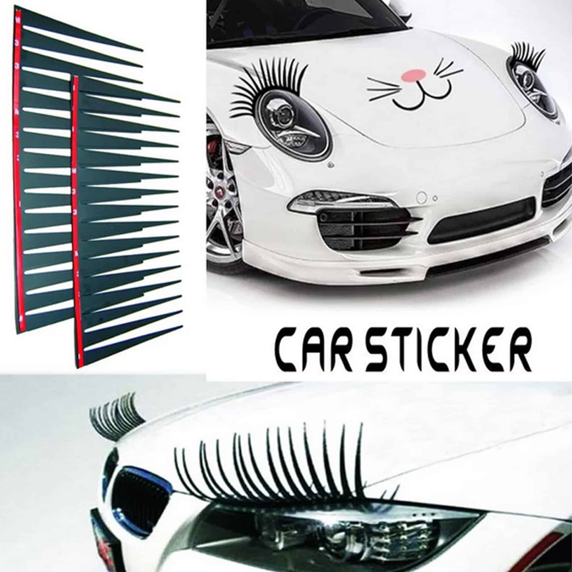 Takeit Deals beautify decor car headlights false eyelashes silicone stickers - Black
