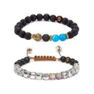 Takeit Deals Oil Diffuser Lava Stone Bracelet Combo- Blue Agate + Rainbow Aura