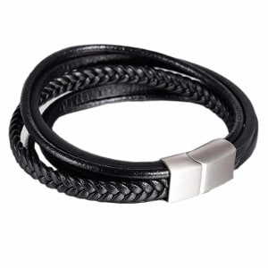 Takeit Deals Handmade Multi-Layered Woven Vegan PU Leather Bracelet (M/L)- Black