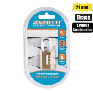 PADLOCK COMBO BRS 4 WHL RESET 21x35mm