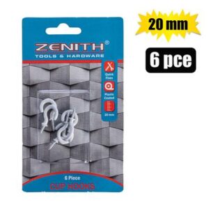 CUP-HOOKS WHITE-PL-CTD 20mm 6PCE ZENITH